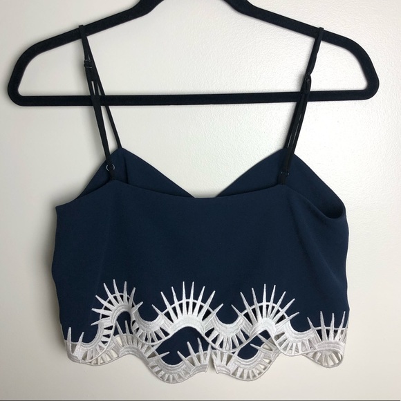 JONATHAN SIMKHAI Blue Button Front Embroidered Crepe Cropped Tank Top - Picture 5 of 8